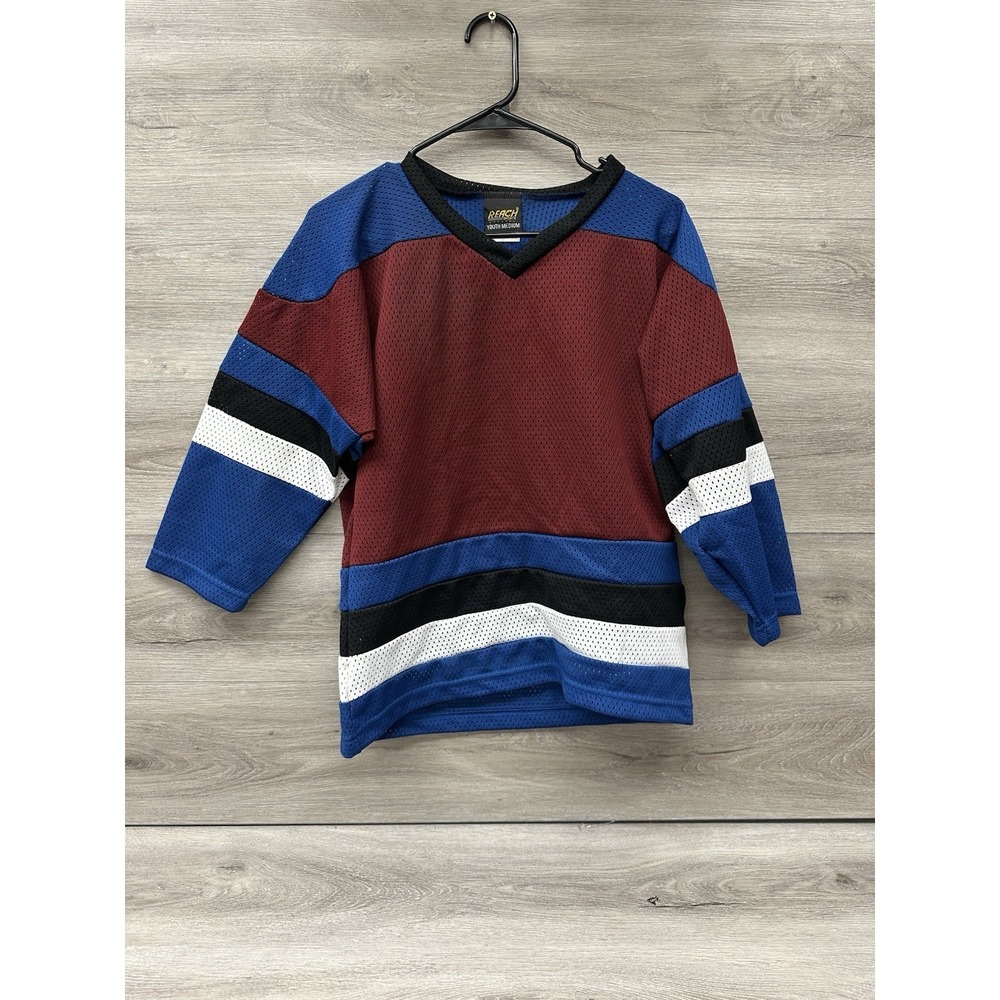 Vintage 90s Reach Deadstock Sports Blank Practice Hockey Jersey Blue Maroon